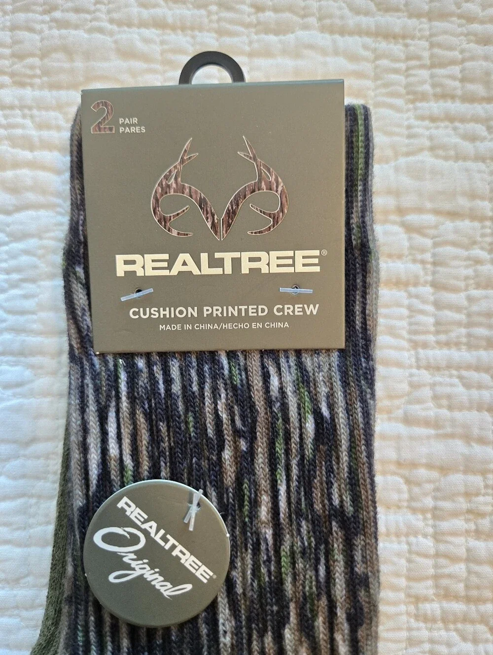 Realtree Original Men's Patterned Crew Socks in Black, Gray and Olive